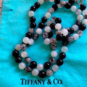Rare Tiffany and co. Black onex, rude lite and quarts 34 inch necklace
